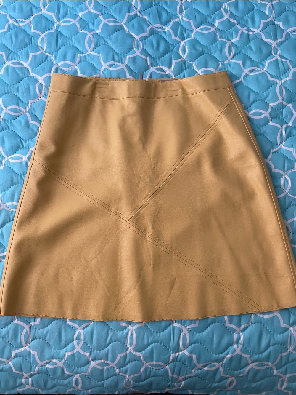 Yellow Leather A-Line Skirt